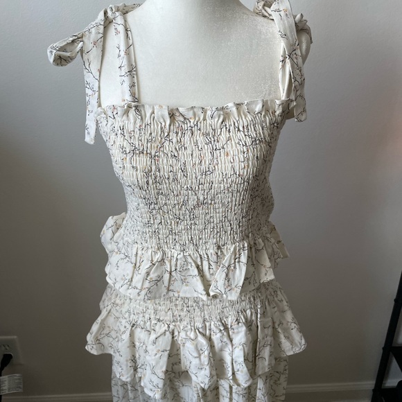 NWT House Of Harlow Linen Cottage Core Peasant Bohemian Floral Maxi Dress S - Picture 3 of 10